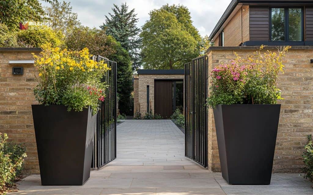 driveway landscape ideas: Container plants along driveway