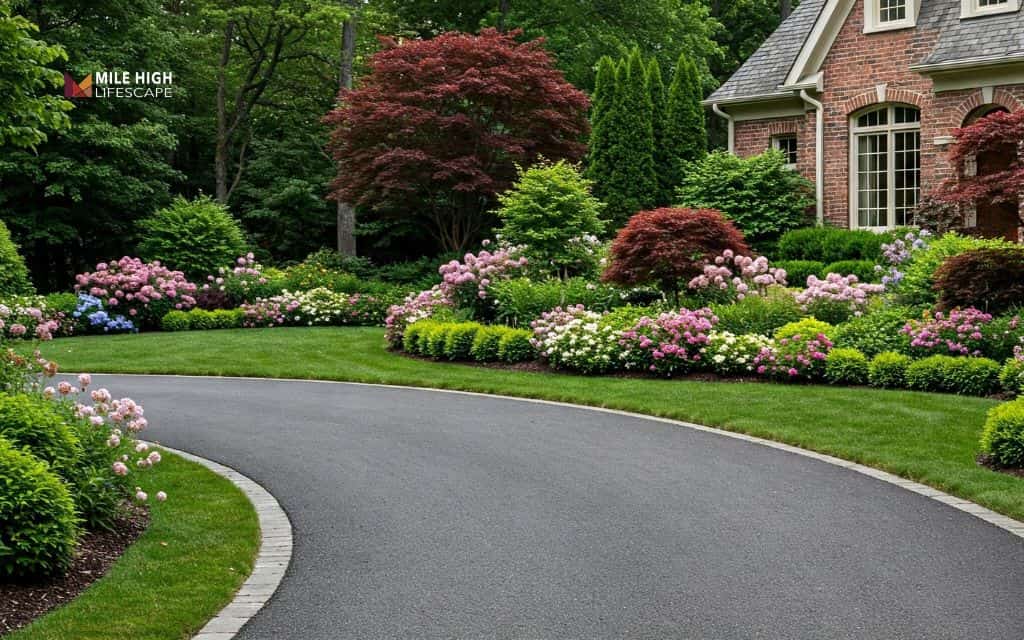 driveway landscape ideas: Curved driveway planting