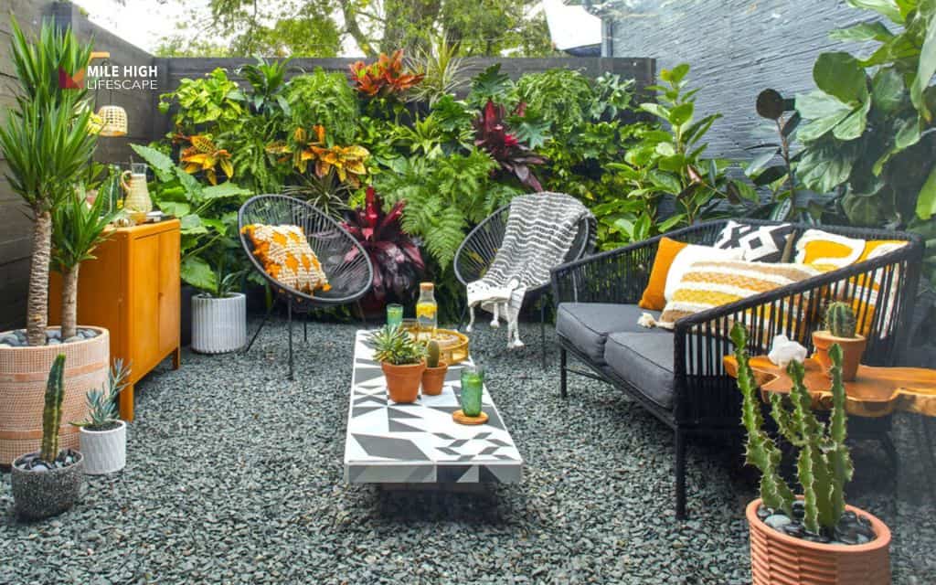 Designate zones for seating, dining, and plants