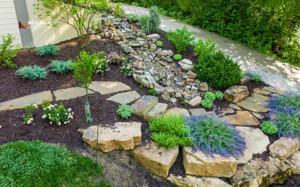 hill landscape: Dry creek bed feature