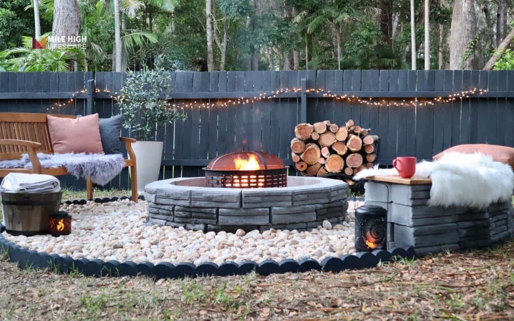 Fire pit with stepping stone seating area