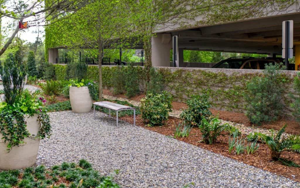 mid-century modern landscape: Stick to a simple material palette