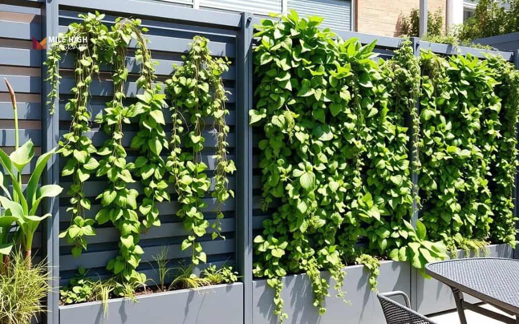 Fence line landscape ideas: Use climbing plants and vertical structures along fence lines