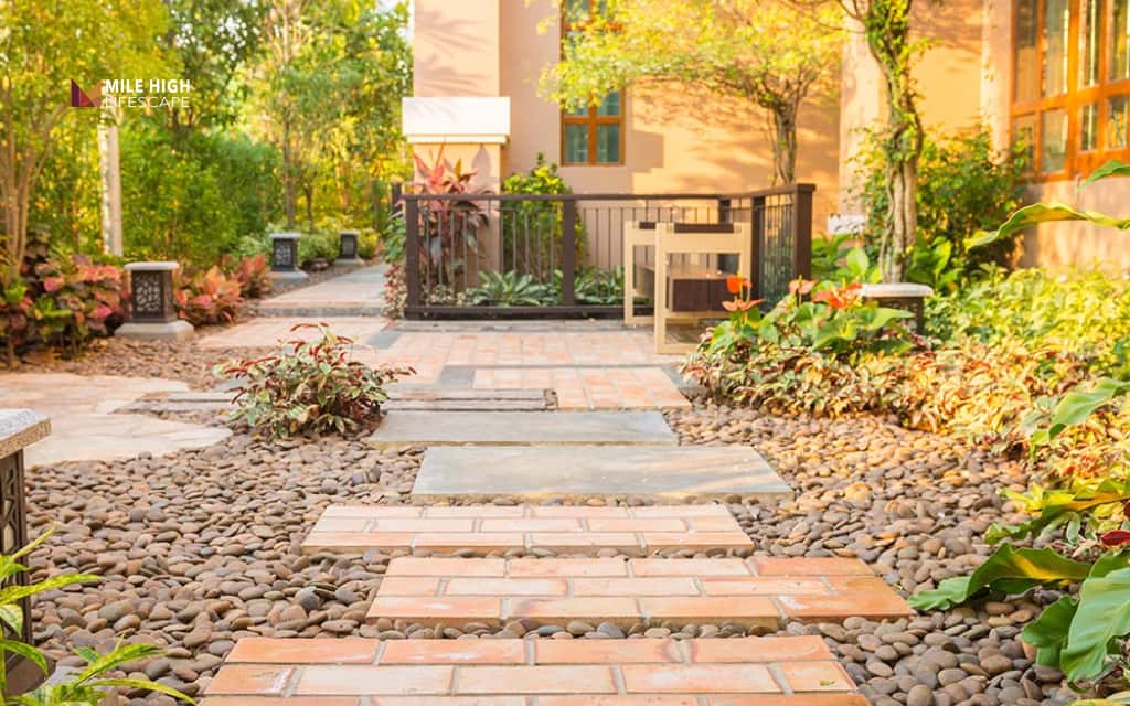 Landscaped patio: Add elegant walkways and garden paths