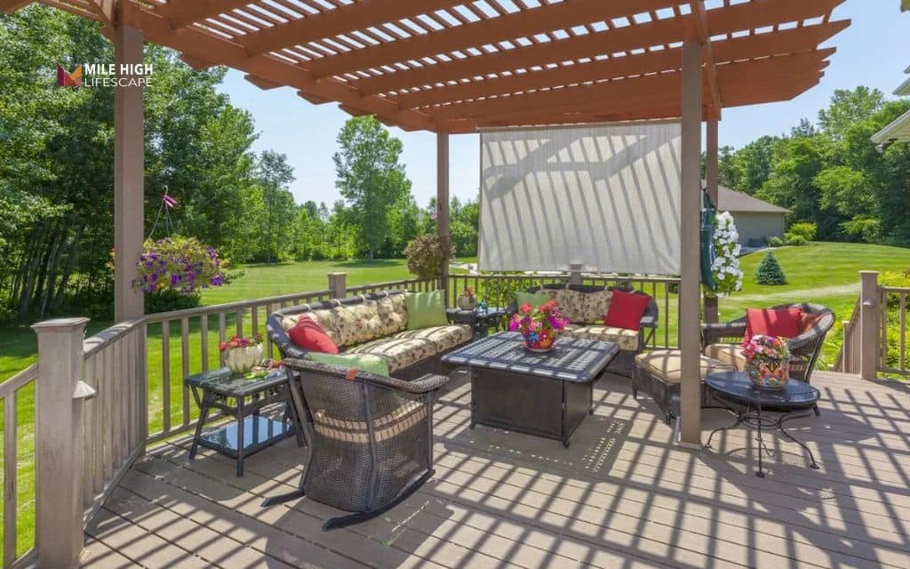 Desert front yard landscape: Add shade structures pergola or canopy