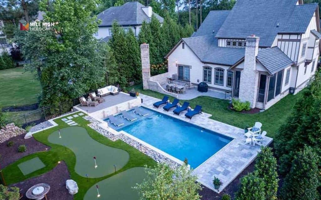 Desert front yard landscape: Combine hardscaping for structure