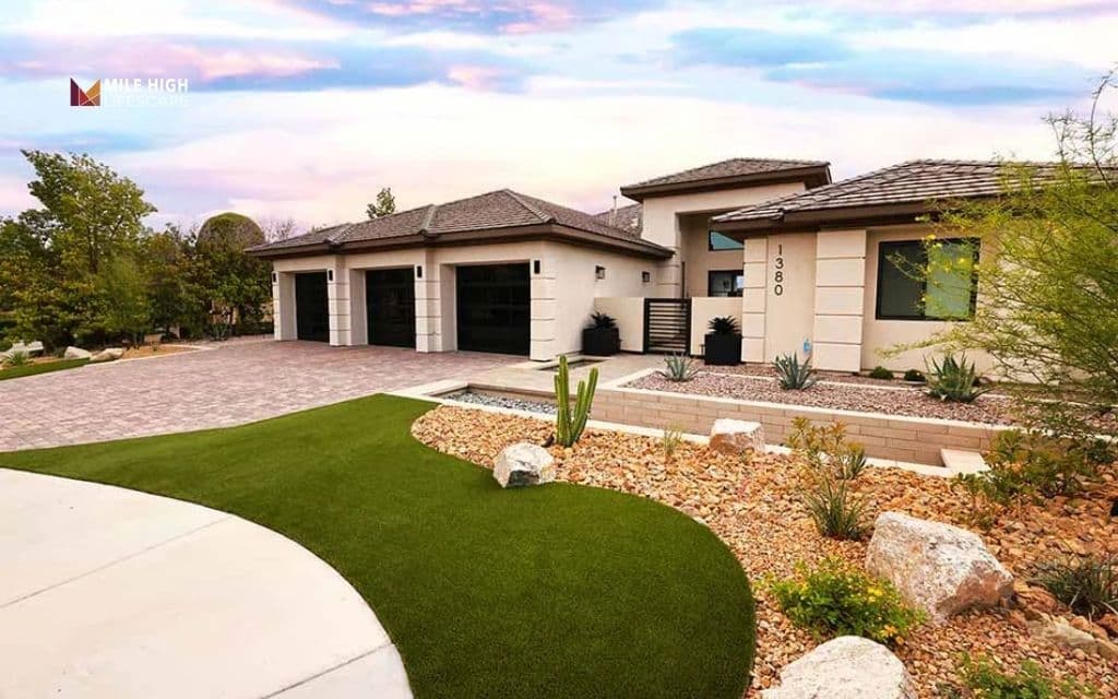 cactus landscape: Create a desert-inspired front yard