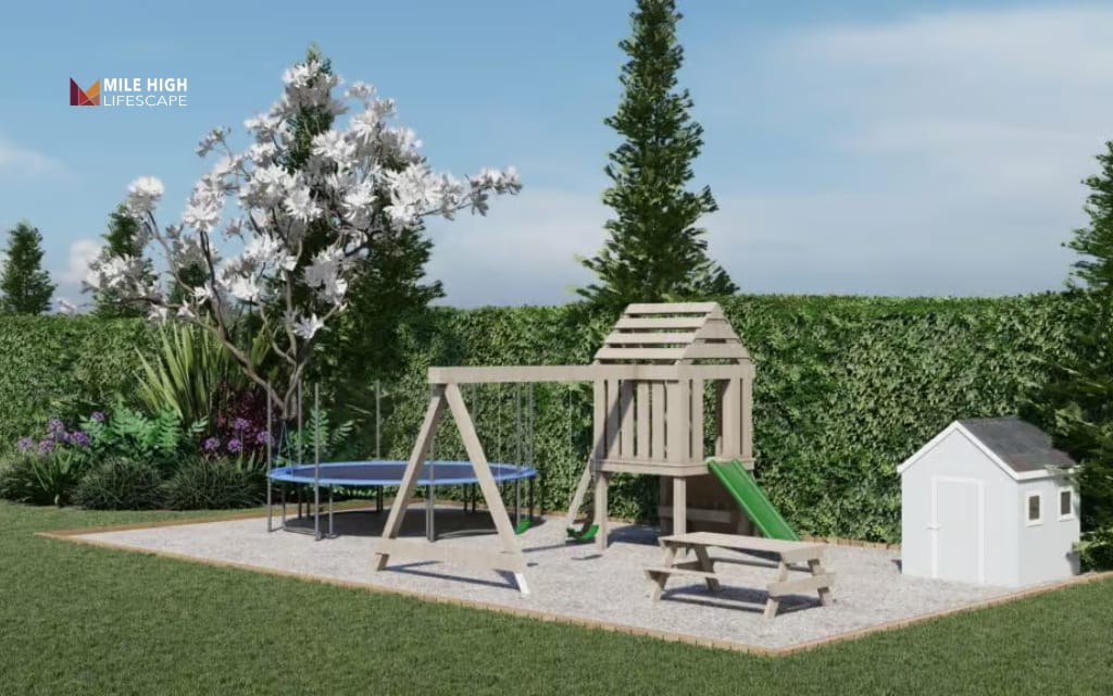Landscaped patio: Design a patio with dedicated play areas