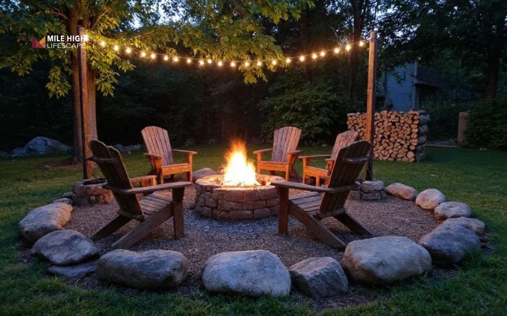 House landscape lighting: Enhance fire pit areas with soft lighting