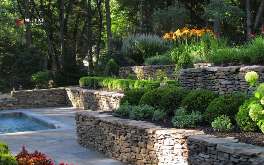 Landscape terrace: Surround terraces with small privacy trees