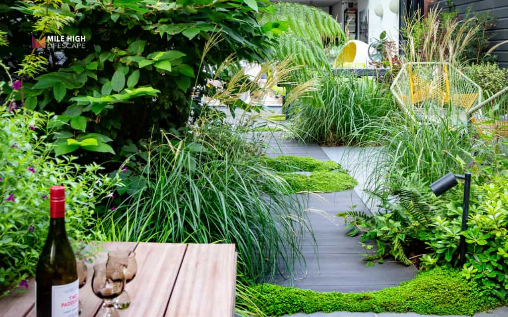 Landscaped patio: Surround the patio with layered planting