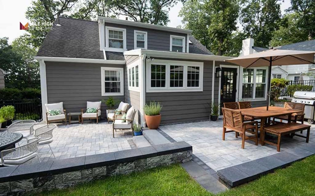 Landscaped patio: Use elevated or tiered patio spaces
