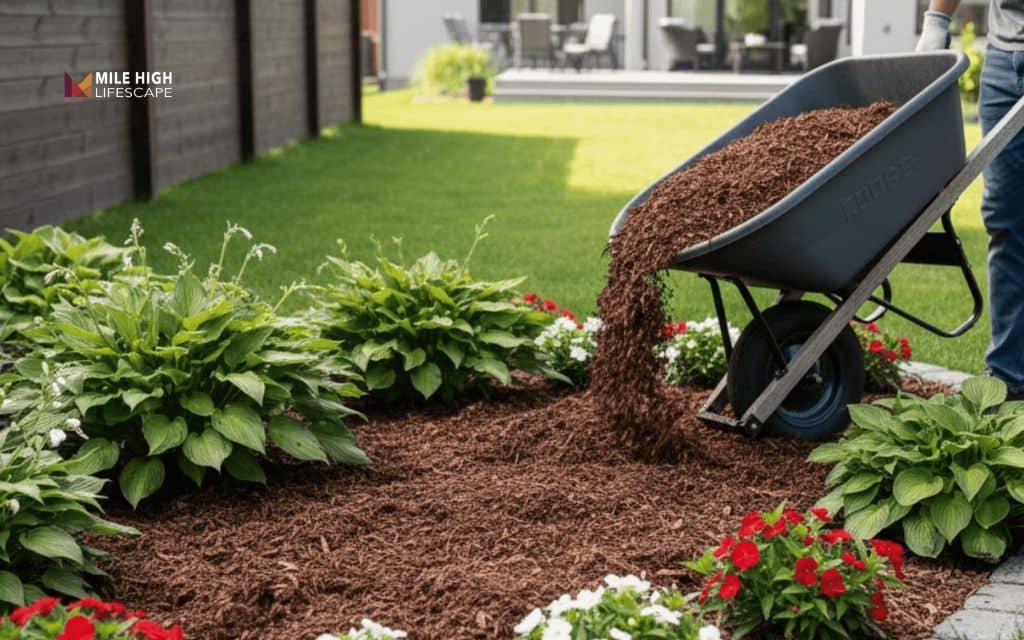 Desert front yard landscape: Use mulch alternatives - rock or bark