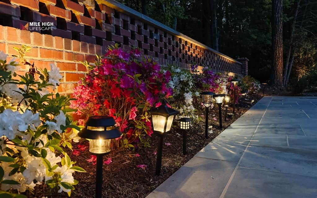 Landscape ideas for front of house: Illuminate the walkway with solar stake lights