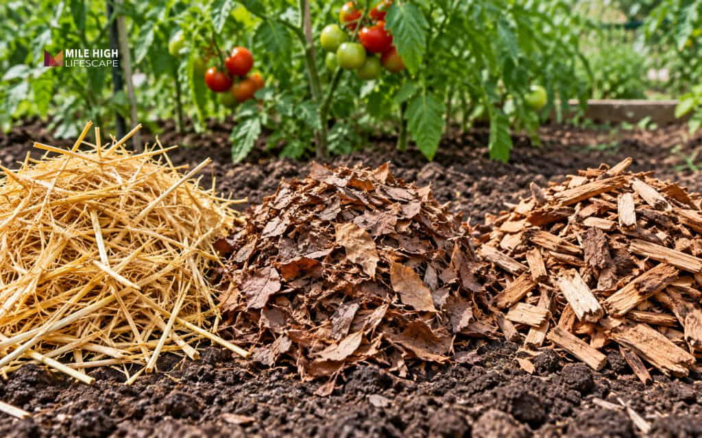 Straw, shredded leaves, and wood chips are common organic options for tomato mulch.