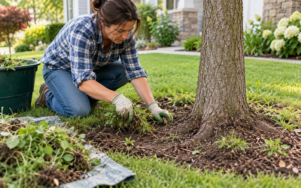 Clear turf first when learning how to put mulch around trees