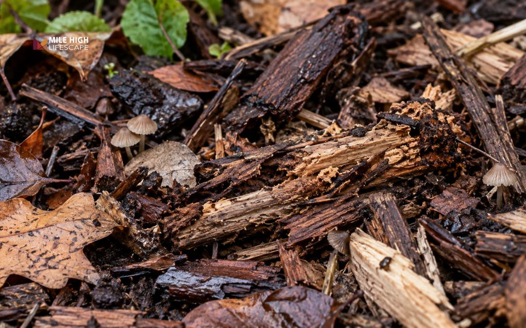 Organic debris feeds fungi and encourages mushrooms to return beneath mulch