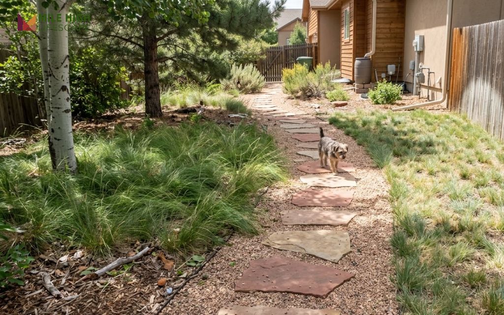 Fine fescue and buffalograss in a low-traffic water-wise yard with a small dog