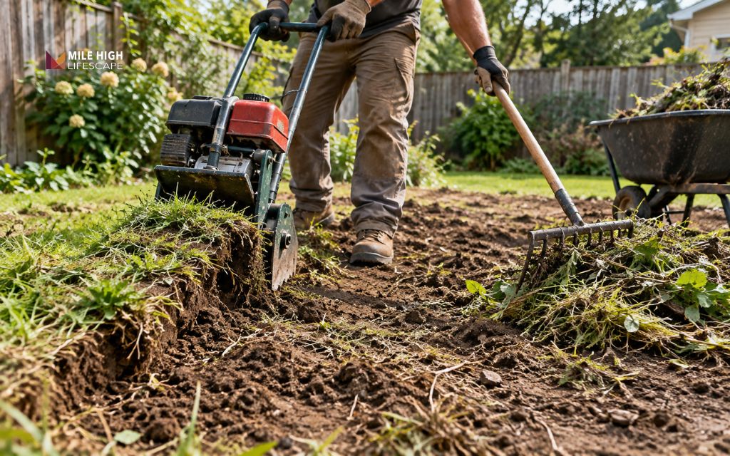 A clean soil surface helps fresh sod sit flat and root evenly