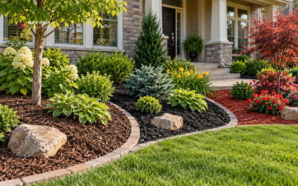 What color mulch is best for most yards: black, dark brown, and natural mulch beds around hydrangeas and roses